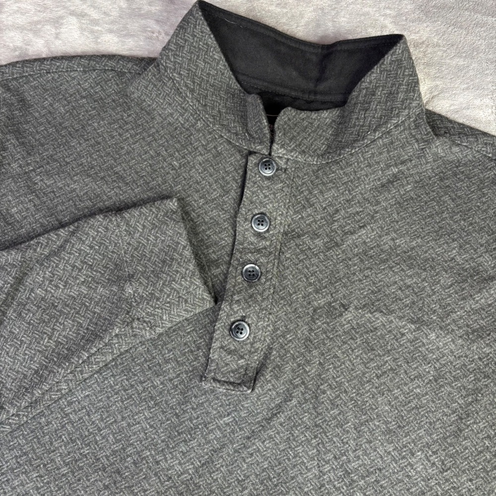 Straight Down Pullover Men Large Grey Henley Mock Neck 1/4 Button Golf Sweater